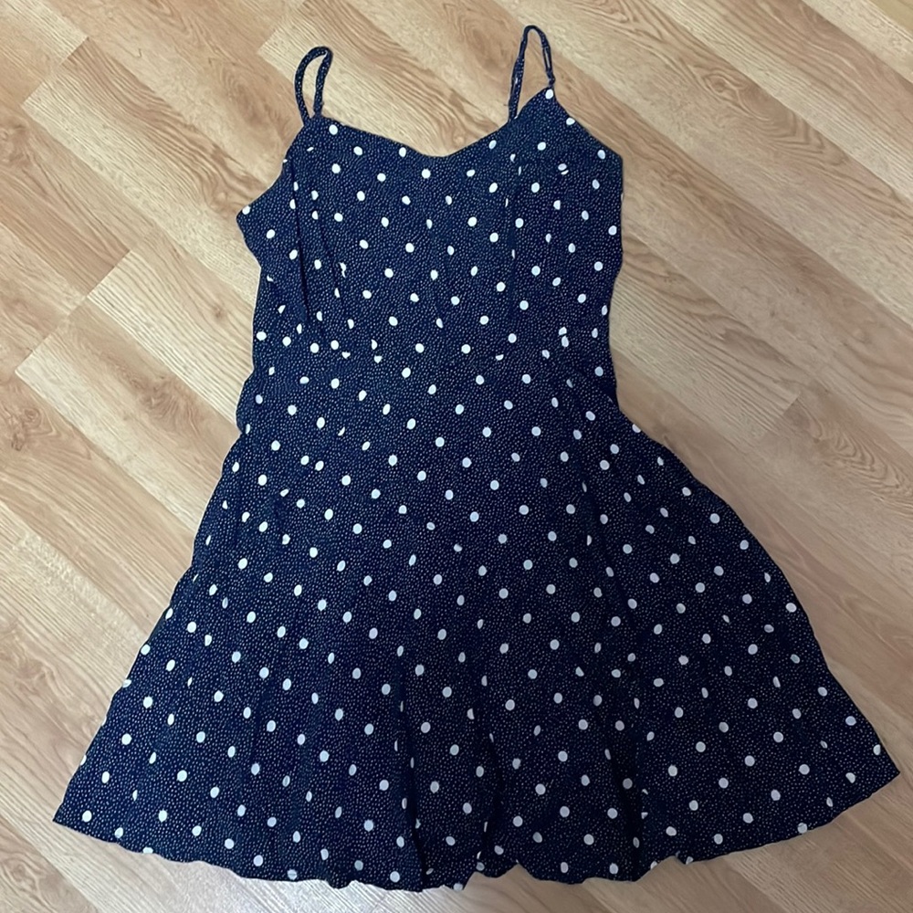 Navy Blue/ White Polka-Dot Patterned Dress